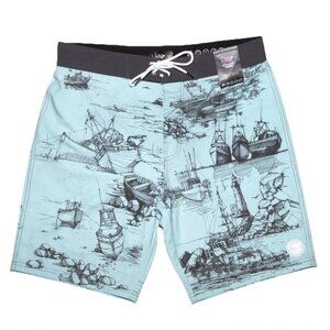 NWT Psycho Tuna Men’s Sketchy Boats Board Short Blue Size 32